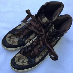 Coach Women's Ellis Signature Sport Size 9B High Top Sneaker Khaki Chestnut